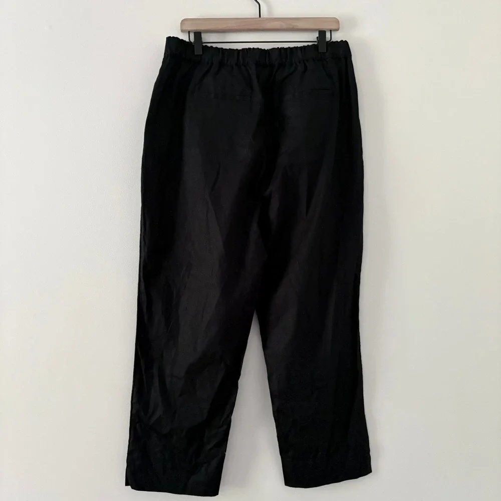 Banana Republic Pants Tapered High-Rise Large Black Linen Blend Elastic Waist